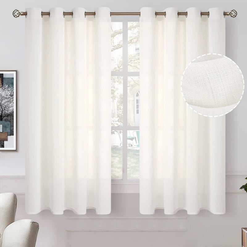 BGment Cream Short Sheer 45 Inch Kitchen Curtains for Small Window Grommet Light Filtering Casual Textured Privacy Sheer Curtains for Bedroom 2 Panels Each 52 x 45 Inch Ivory Cream
