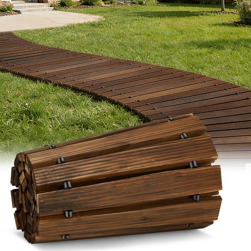 Buymoth 6FT Wooden Garden Pathway,Roll Out Decorative Curved Outdoor Walkway,Weather-Resistant & Non-Slip Patio Boardwalk for Garden,Backyard, Beach, Wedding Party Pathways(Brown, 6') - Image 1