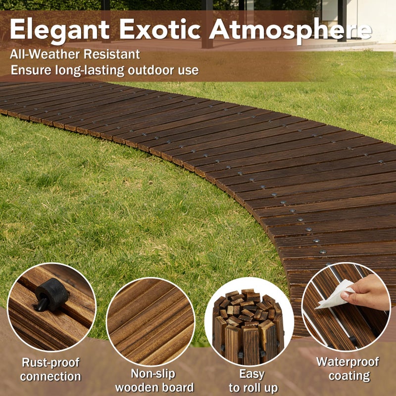 Buymoth 6FT Wooden Garden Pathway,Roll Out Decorative Curved Outdoor Walkway,Weather-Resistant & Non-Slip Patio Boardwalk for Garden,Backyard, Beach, Wedding Party Pathways(Brown, 6') - Image 3