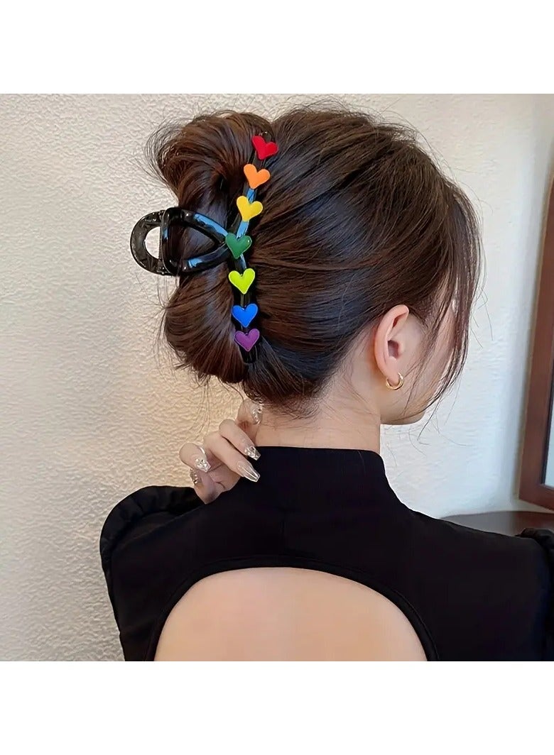 Goolsky مشابك شعر على شكل قلب ملون، مشابك شعر كبيرة أنيقة وبسيطة لصنع كعكة الشعر للنساء - Image 1