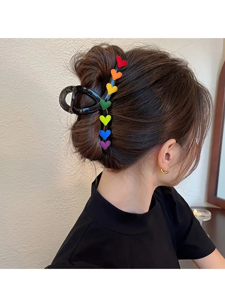 Goolsky مشابك شعر على شكل قلب ملون، مشابك شعر كبيرة أنيقة وبسيطة لصنع كعكة الشعر للنساء - Image 2