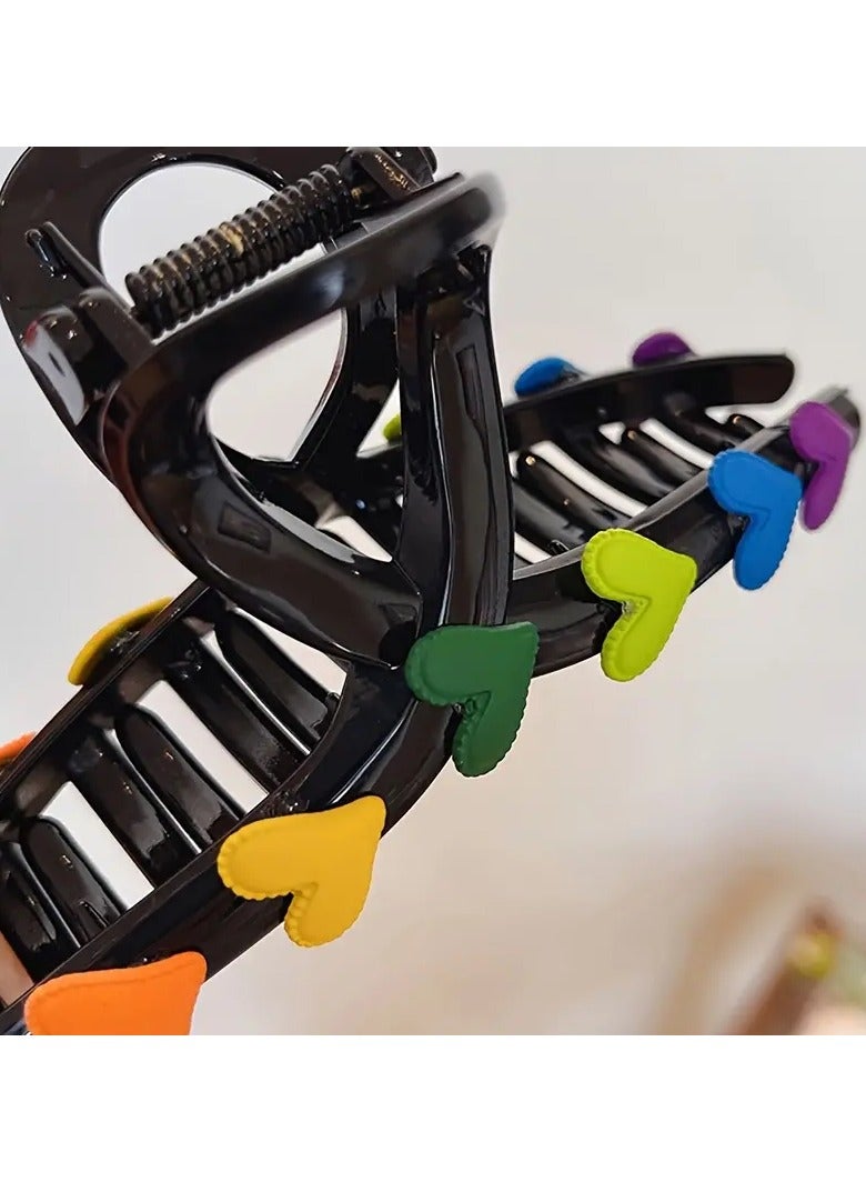 Goolsky مشابك شعر على شكل قلب ملون، مشابك شعر كبيرة أنيقة وبسيطة لصنع كعكة الشعر للنساء - Image 3