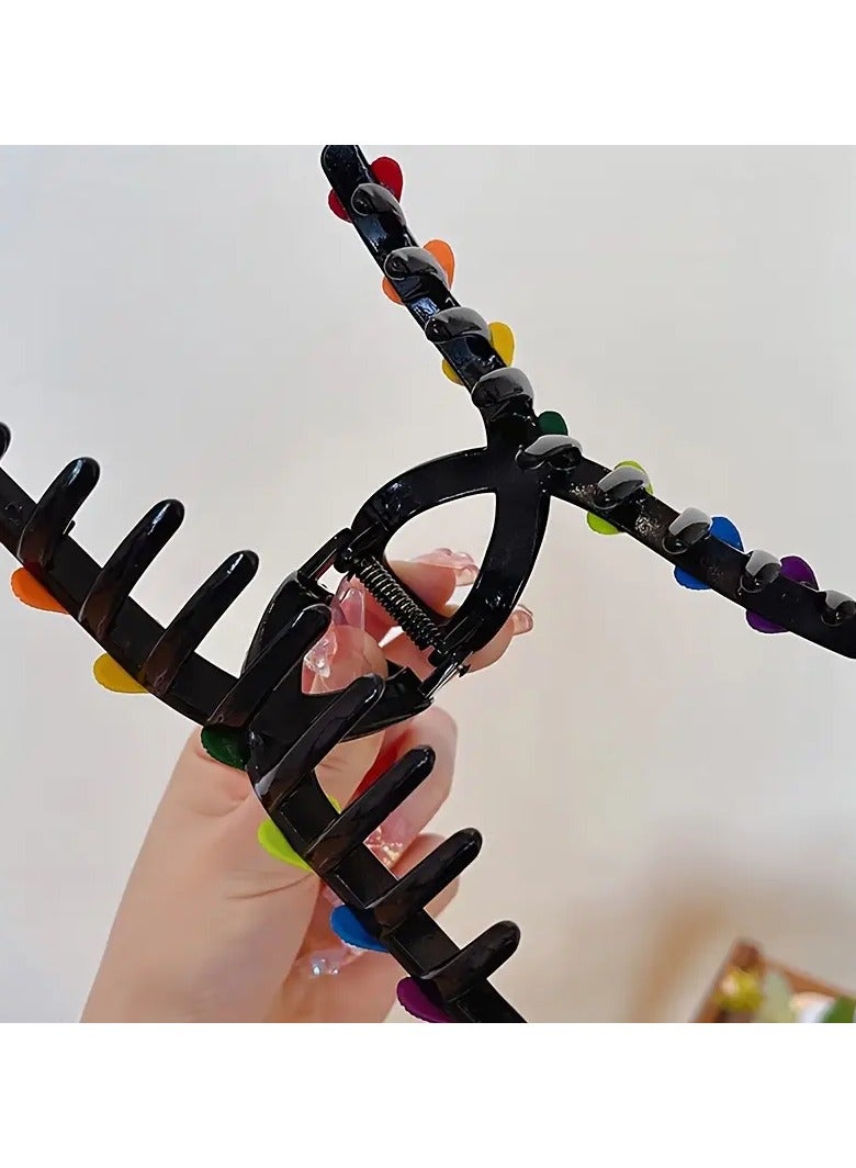 Goolsky مشابك شعر على شكل قلب ملون، مشابك شعر كبيرة أنيقة وبسيطة لصنع كعكة الشعر للنساء - Image 4