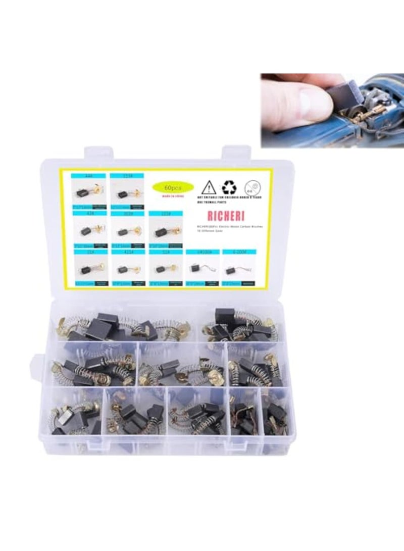 SYOSI Electric Motor Carbon Brushes – 10 Different Sizes for Replacement and Repair of Power Tools, Compatible with Various Models (60 Pcs,Black) - Image 1