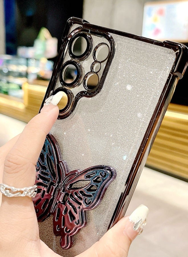 Glitter Case for Samsung S25 Ultra Case ，with Cute Butterfly Stand，Camera Lens Protector， Luxury Gradient Shockproof Phone Cover，Premium Fashion Samsung S25 Ultra Case for Women Girl ，Purple - Image 2
