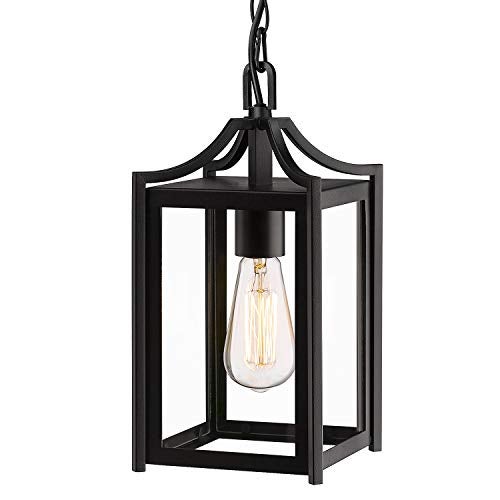 Osimir Outdoor Pendant Light, 14" Large Modern Hanging Porch Light with Adjustable Chain, Black Exterior Outdoor Hanging Lantern with Clear Glass for Porch Foyer Gazebo, 2439/1H - Image 1