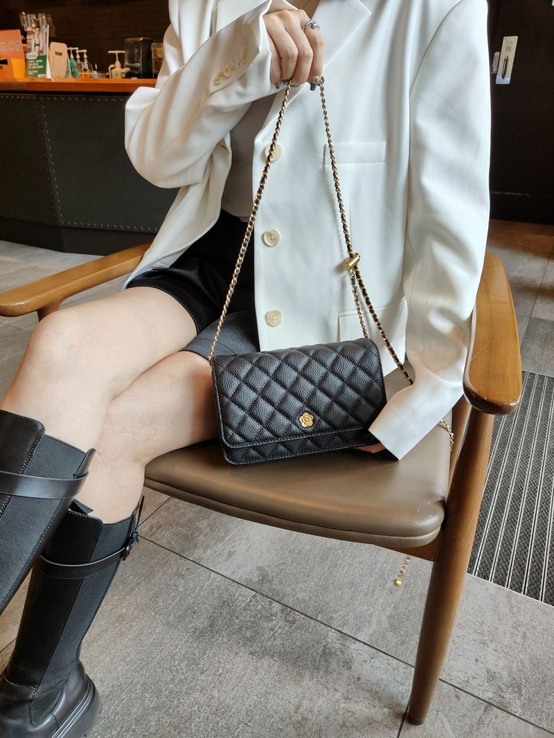 High-End First-Layer Cowhide Quilted Gold Ball Chain Bag One-Shoulder Cross-Body Women'S Bag Small Square Bag - Image 4