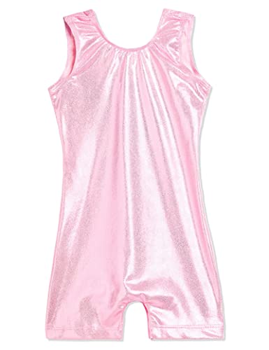 Domusgo Girls Gymnastics Leotards Size 5 6 Years Old Sparkle Solid Pink One Piece Quick Dry Unitards - Image 1