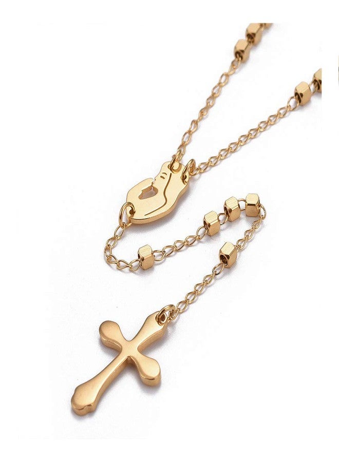 LZD 304 Stainless Steel Rosary Bead Necklace Easter Cross Virgin Mary Gold 21" A387 - Image 1