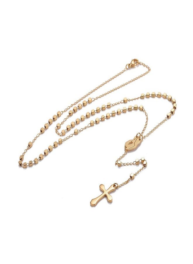 LZD 304 Stainless Steel Rosary Bead Necklace Easter Cross Virgin Mary Gold 21" A387 - Image 3