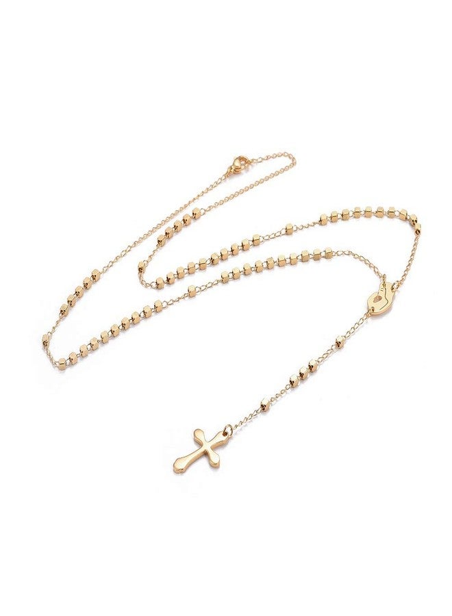 LZD 304 Stainless Steel Rosary Bead Necklace Easter Cross Virgin Mary Gold 21" A387 - Image 4