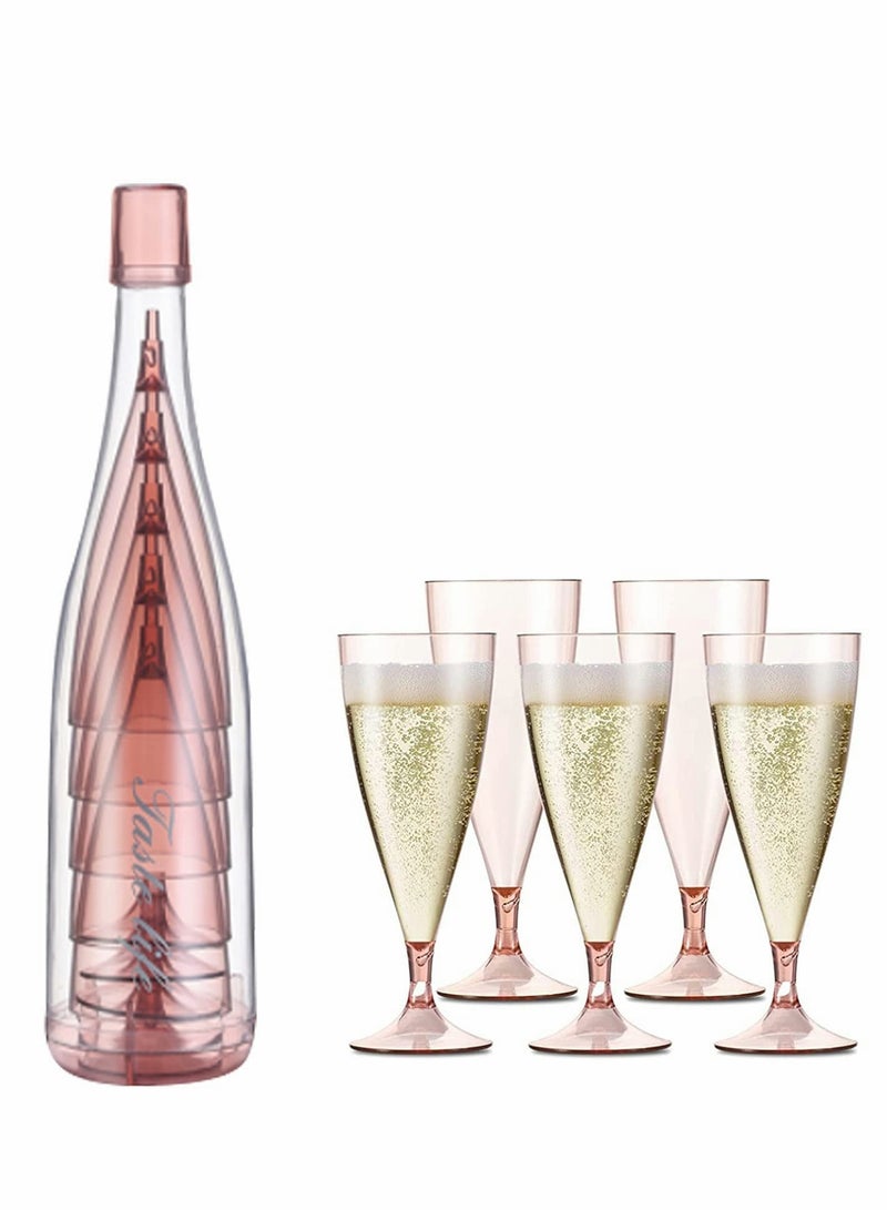 SYOSI Plastic Champagne Flutes, Reusable Cups with Storage Bottle,Pink Portable Cup,Mimosa Glasses Perfect for Picnic, Party, Camping and Gathering(Set of 5) - Image 1