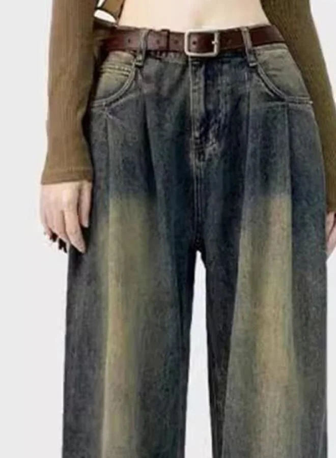 YUNIQEE Grey Wide Leg High-Rise Heavy Fade Denim Jeans