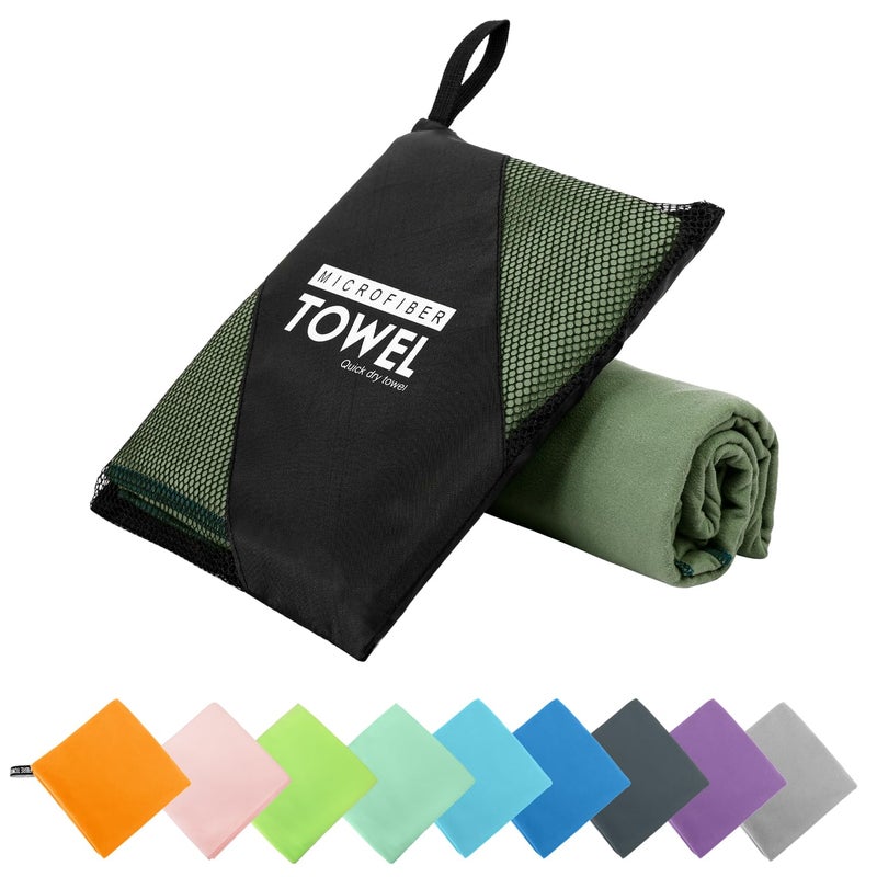 ZIUDBOC Microfiber Travel Towel Soft Lightweight Quick Dry Towel Super Absorbent Compact Travel Sports Beach Towels for Camping Backpack Gym Swimming Yoga Hiking L2448 ArmyGreen - Image 2