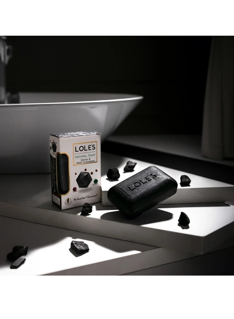 LOLE'S Luxury Pure Natural Soap, Activated Charcoal Beauty Bar, Detox & Deep Cleansing Face and Body Care - Vitamin E, SLS-Free, Crisp & Fresh Touch, 100% Vegetable, No Animal Fat 150g - Image 4