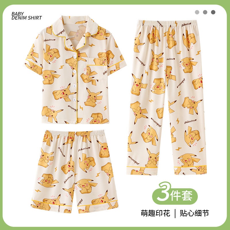 Summer Pajamas Women'S Short-Sleeved Pants Korean Style New Cardigan Three-Piece Set Elegant High-End Men'S Home Clothes Suit - Image 5