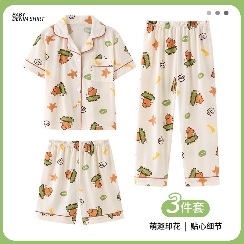Summer Pajamas Women'S Short-Sleeved Pants Korean Style New Cardigan Three-Piece Set Elegant High-End Men'S Home Clothes Suit - Image 1