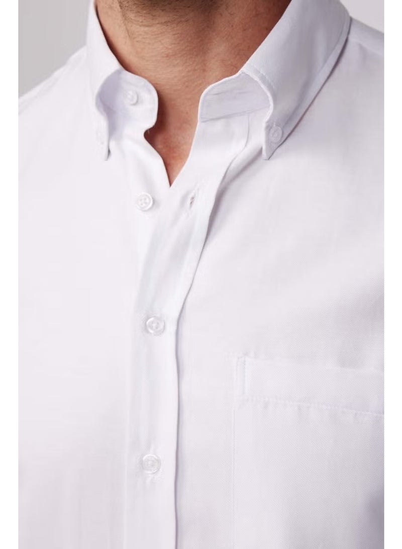 Tudors Classic Fit Long Sleeve Straight Collar Buttoned Pocket White Men's Shirt - Image 3