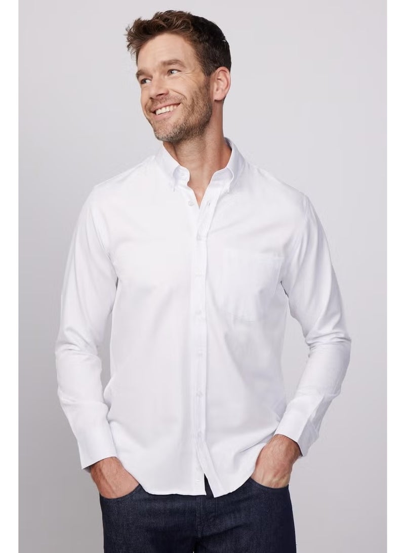 Tudors Classic Fit Long Sleeve Straight Collar Buttoned Pocket White Men's Shirt - Image 1