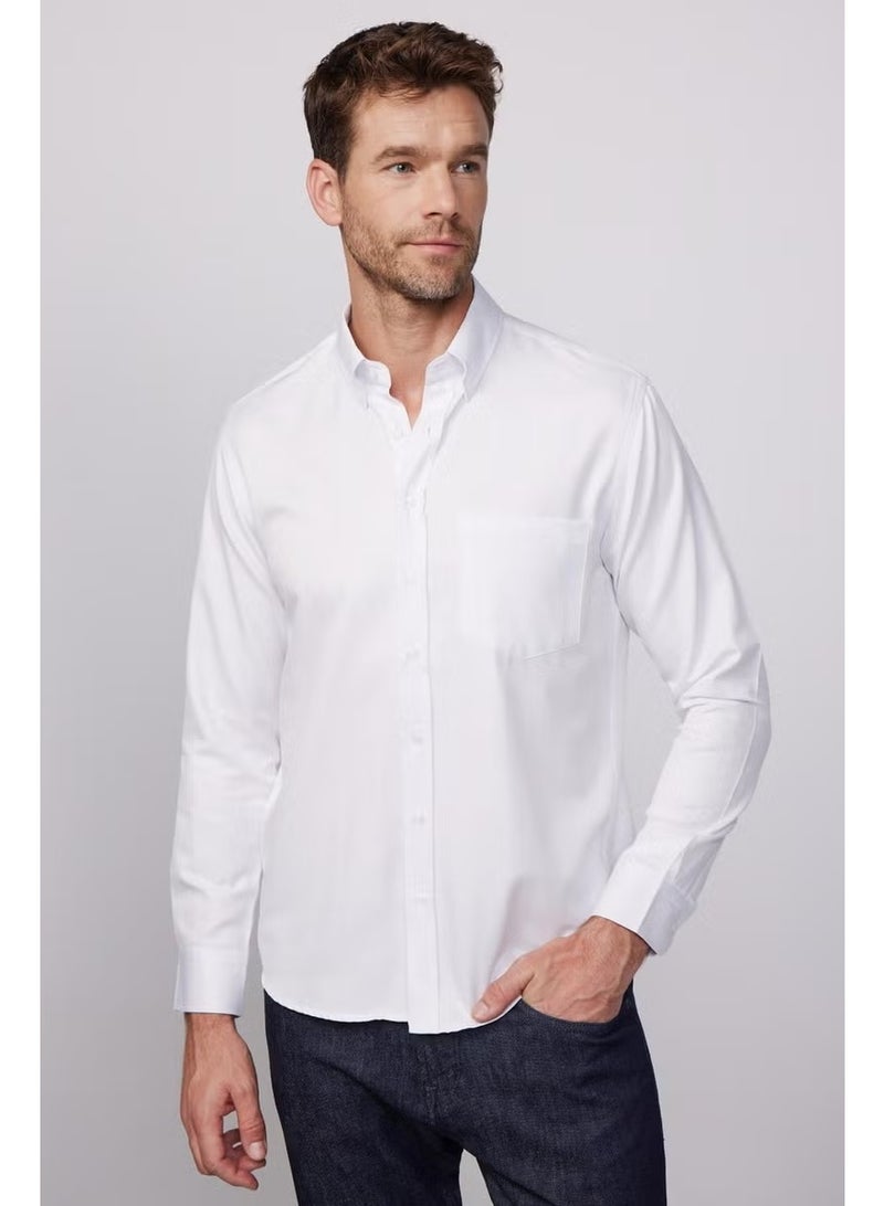 Tudors Classic Fit Long Sleeve Straight Collar Buttoned Pocket White Men's Shirt - Image 2