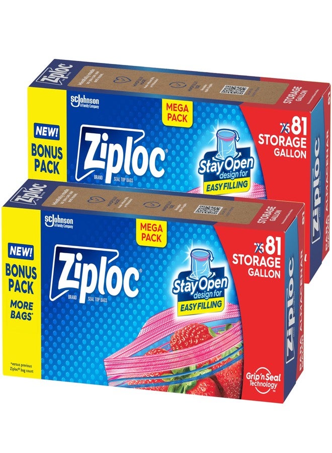 Ziploc Gallon Food Storage Bags, Stay Open Design with Stand-Up Bottom, Easy to Fill, 162 Count - Image 1