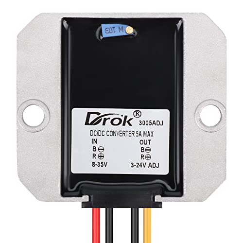 DROK Adjustable Voltage Regulator, IP68 Waterproof DC to DC Buck Converter 8-35V to 3-24V 5A, Aluminum Protective Case Step Down Converter 5V 12V Power Supply - Image 2