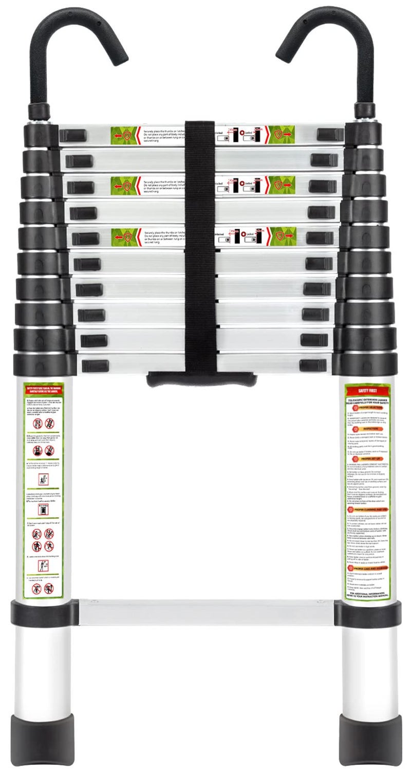 Telescopic Ladder 105FT RIKADE Aluminum Telescoping Ladder with NonSlip Feet and Stable Hook Portable Extension Ladder for Household and Outdoor Working 330lb Capacity