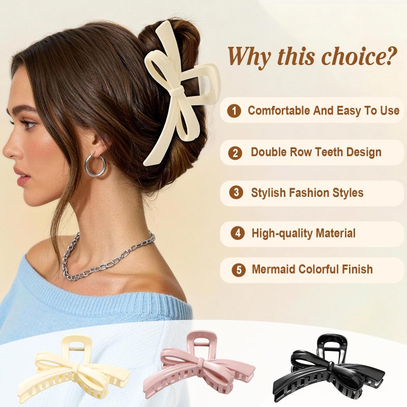 Glaudmeiss 3PCS Bow Hair Clips for Women, Cute Bow Claw Clip, Non-Slip Large Hair Claw Clips for Thin Thick Hair | Strong Hold Butterfly Hair Accessories for Date, Party & Everyday Wear, Valentineâ€™s Day Gift - Image 2