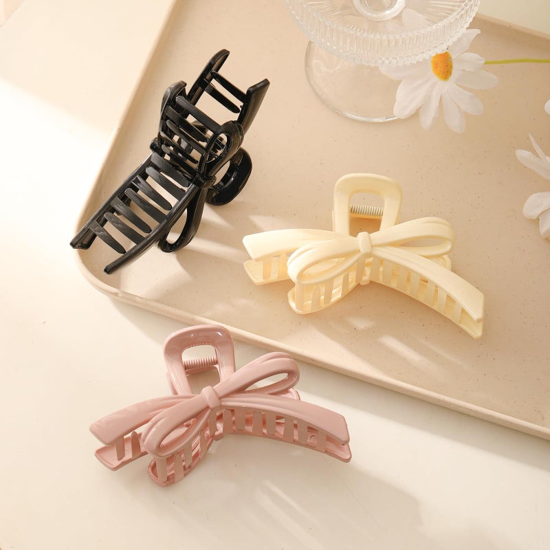 Glaudmeiss 3PCS Bow Hair Clips for Women, Cute Bow Claw Clip, Non-Slip Large Hair Claw Clips for Thin Thick Hair | Strong Hold Butterfly Hair Accessories for Date, Party & Everyday Wear, Valentineâ€™s Day Gift - Image 5