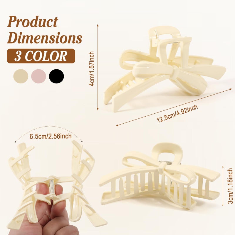 Glaudmeiss 3PCS Bow Hair Clips for Women, Cute Bow Claw Clip, Non-Slip Large Hair Claw Clips for Thin Thick Hair | Strong Hold Butterfly Hair Accessories for Date, Party & Everyday Wear, Valentineâ€™s Day Gift - Image 3