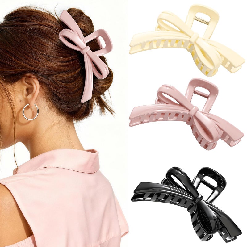 Glaudmeiss 3PCS Bow Hair Clips for Women, Cute Bow Claw Clip, Non-Slip Large Hair Claw Clips for Thin Thick Hair | Strong Hold Butterfly Hair Accessories for Date, Party & Everyday Wear, Valentineâ€™s Day Gift - Image 1