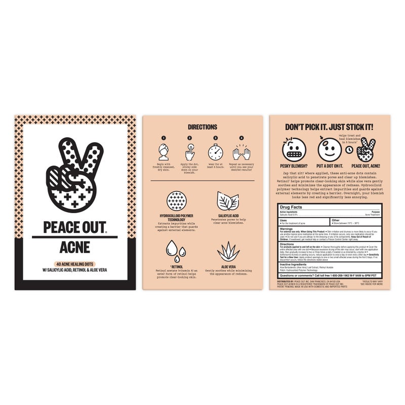 PEACE OUT Acne Healing Dots Hydrocolloid Pimple Patches, Acne Spot Treatment with Salicylic Acid, Retinol, and Aloe Vera for Blemishes and Breakouts, 40 Count - Image 2