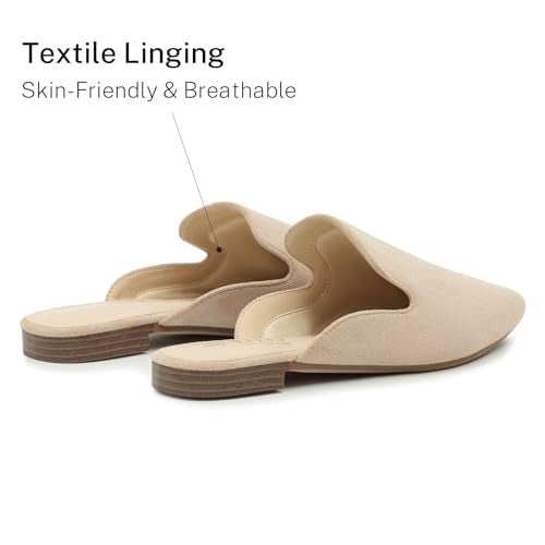 MUSSHOE All-Season Women's Mules：Pointed Toe Backless Loafers：Slip-on Dressy Comfortable Casual Office Business Flat Shoes for Working Women Aged 25-45,Beige Suede 8 - Image 4