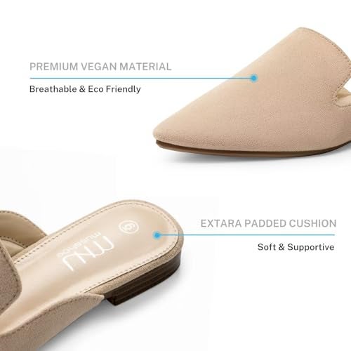MUSSHOE All-Season Women's Mules：Pointed Toe Backless Loafers：Slip-on Dressy Comfortable Casual Office Business Flat Shoes for Working Women Aged 25-45,Beige Suede 8 - Image 3