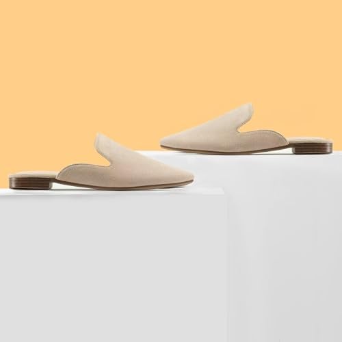 MUSSHOE All-Season Women's Mules：Pointed Toe Backless Loafers：Slip-on Dressy Comfortable Casual Office Business Flat Shoes for Working Women Aged 25-45,Beige Suede 8 - Image 5