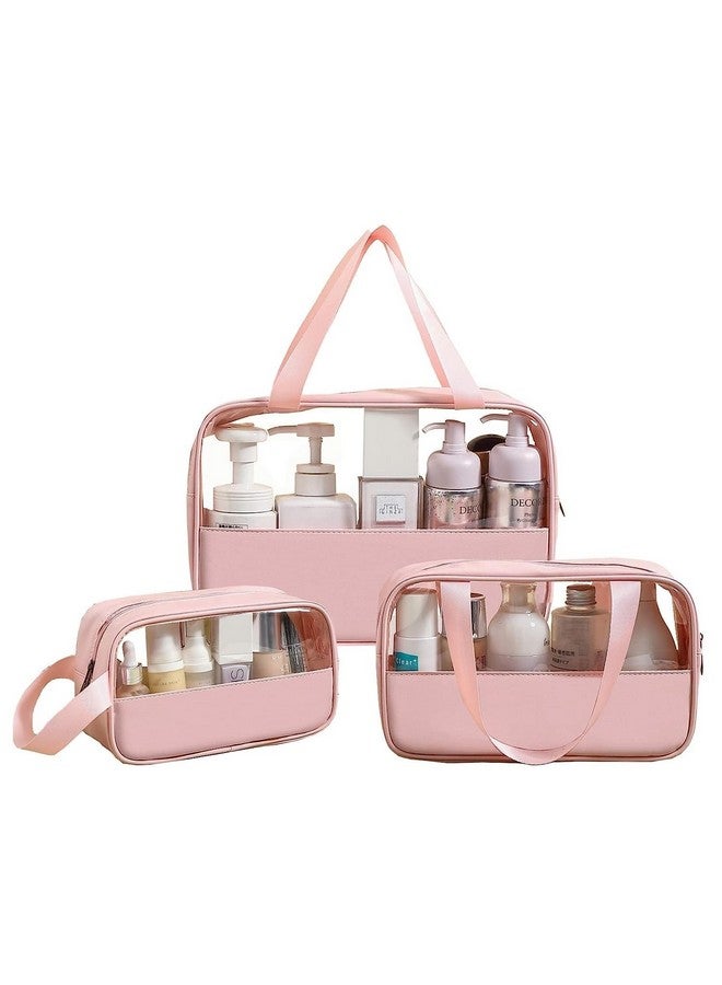 Cosmetic Bag for Women - PU Leather, Portable, Large Capacity Makeup Storage Bag with Handle & Divider (Set of 3) - Image 1