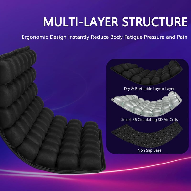 SUNFICON Air Cushion Inflatable Chair Air Seat Cushion Car Portable Breathable Comfort Cushion Office Wheelchair Pad Orthopedics Pain Pressure Relief Cushion Camping Seat Mat 18 x 16 x1 in Black - Image 1