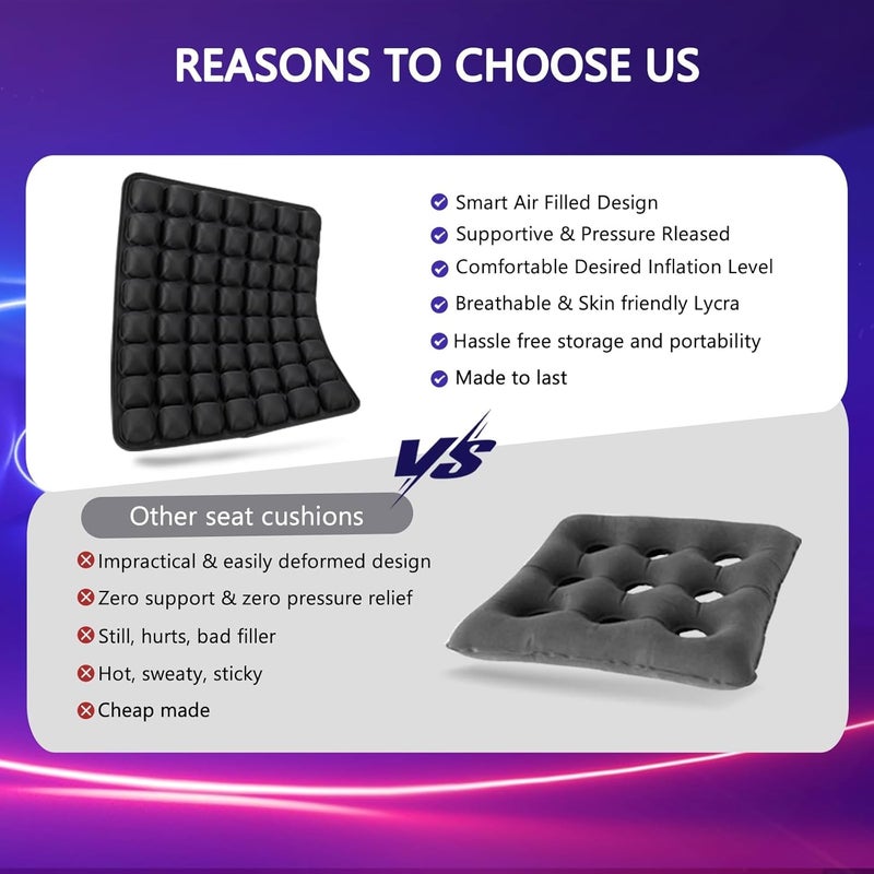 SUNFICON Air Cushion Inflatable Chair Air Seat Cushion Car Portable Breathable Comfort Cushion Office Wheelchair Pad Orthopedics Pain Pressure Relief Cushion Camping Seat Mat 18 x 16 x1 in Black - Image 4