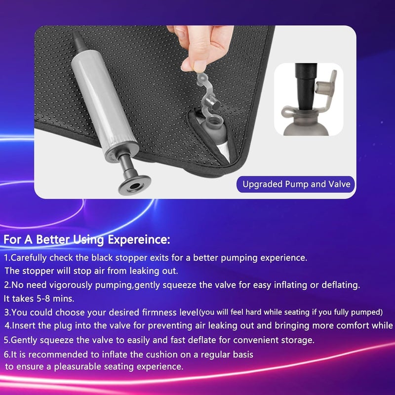 SUNFICON Air Cushion Inflatable Chair Air Seat Cushion Car Portable Breathable Comfort Cushion Office Wheelchair Pad Orthopedics Pain Pressure Relief Cushion Camping Seat Mat 18 x 16 x1 in Black - Image 5