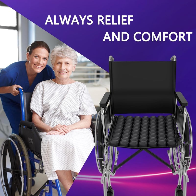 SUNFICON Air Cushion Inflatable Chair Air Seat Cushion Car Portable Breathable Comfort Cushion Office Wheelchair Pad Orthopedics Pain Pressure Relief Cushion Camping Seat Mat 18 x 16 x1 in Black - Image 2