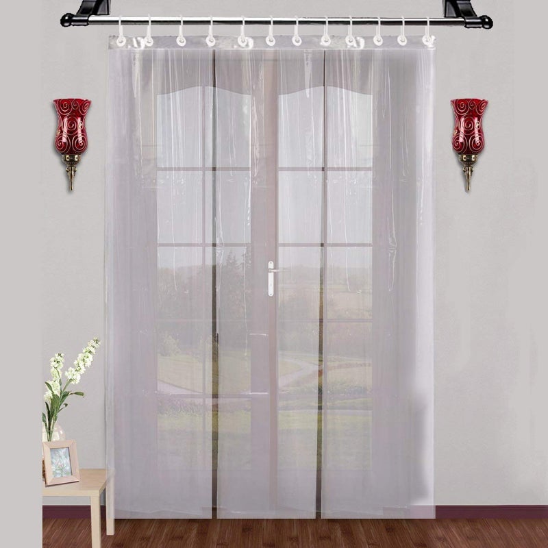 Kuber Industries Heart Home 3 Strips PVC 1 Piece Plain 050 MM Shower AC Door Curtain 9 Feet Transparent Model F_26_HEARTH016894 - Image 1