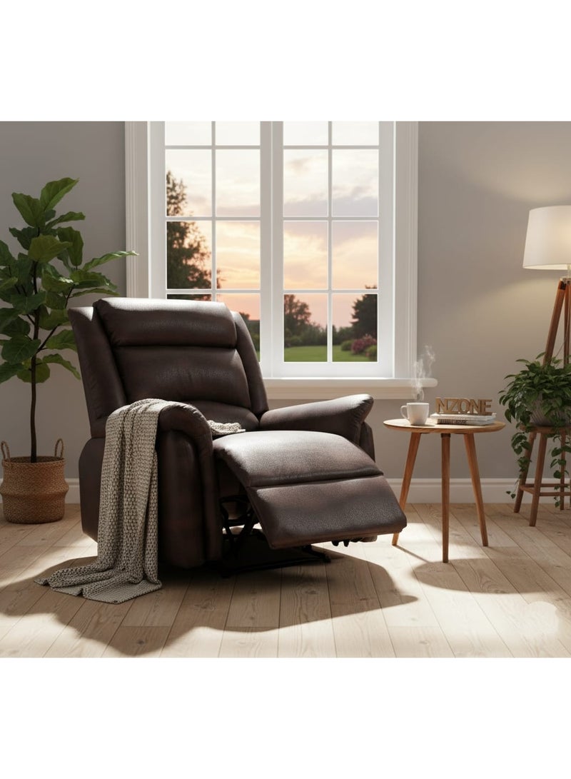 NZONE STORE Luxury Leather Recliner Chair with Footrest - Dark Brown - Image 1