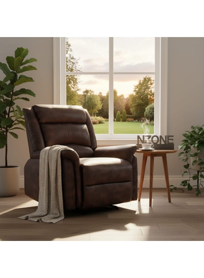 NZONE STORE Luxury Leather Recliner Chair with Footrest - Dark Brown - Image 2