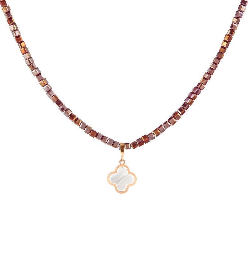 Minza “Rozhalia” Women’s Necklace, Pure 18K Gold & Crystal Beads, Shell Pendant Necklace, Handmade Necklace for Women, Jewelry for Casual & Special Occasion. - Image 1