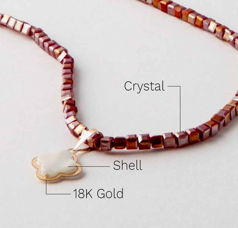 Minza “Rozhalia” Women’s Necklace, Pure 18K Gold & Crystal Beads, Shell Pendant Necklace, Handmade Necklace for Women, Jewelry for Casual & Special Occasion. - Image 4