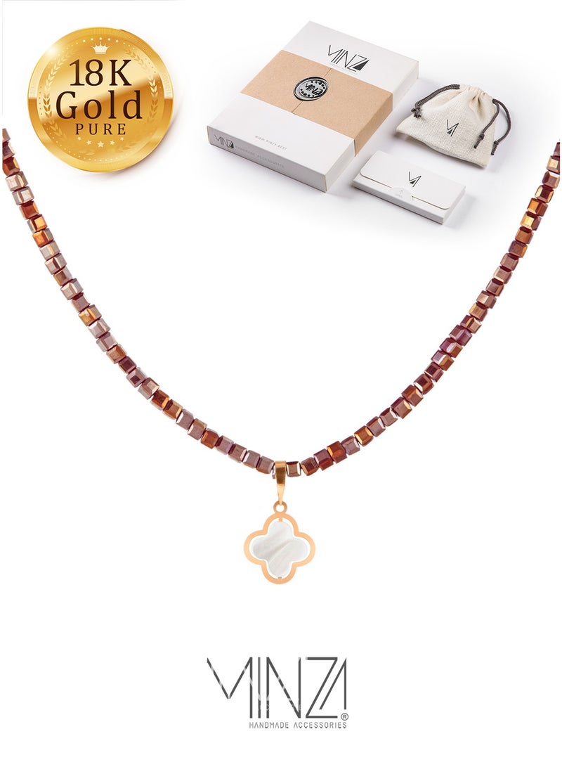 Minza “Rozhalia” Women’s Necklace, Pure 18K Gold & Crystal Beads, Shell Pendant Necklace, Handmade Necklace for Women, Jewelry for Casual & Special Occasion. - Image 1