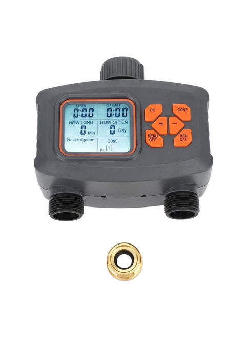 2 Outlet Hose Watering Timer 2 Zone Sprinkler Timer with Rain Sensor Automatic Irrigation Controller with G3/4 Male to G1/2 Female Adapter