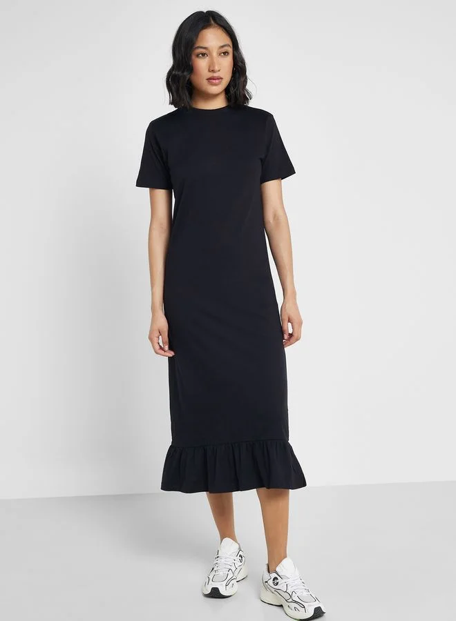 Ginger Basics Midi T-shirt Dress with Frill Hem