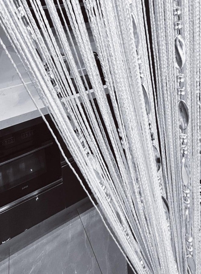 ave split 100cmX200cm Decorative Door String Curtain Beads Wall Panel Fringe Window Room Divider Blind for Wedding Coffee House Restaurant Parts Door Divider Beads Tassel Screen Decoration (white25) - Image 1