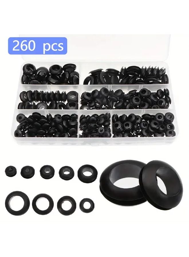 260pcs Rubber Grommet Set Assorted Blank Cable Seals Insulation Material Kit - Image 1